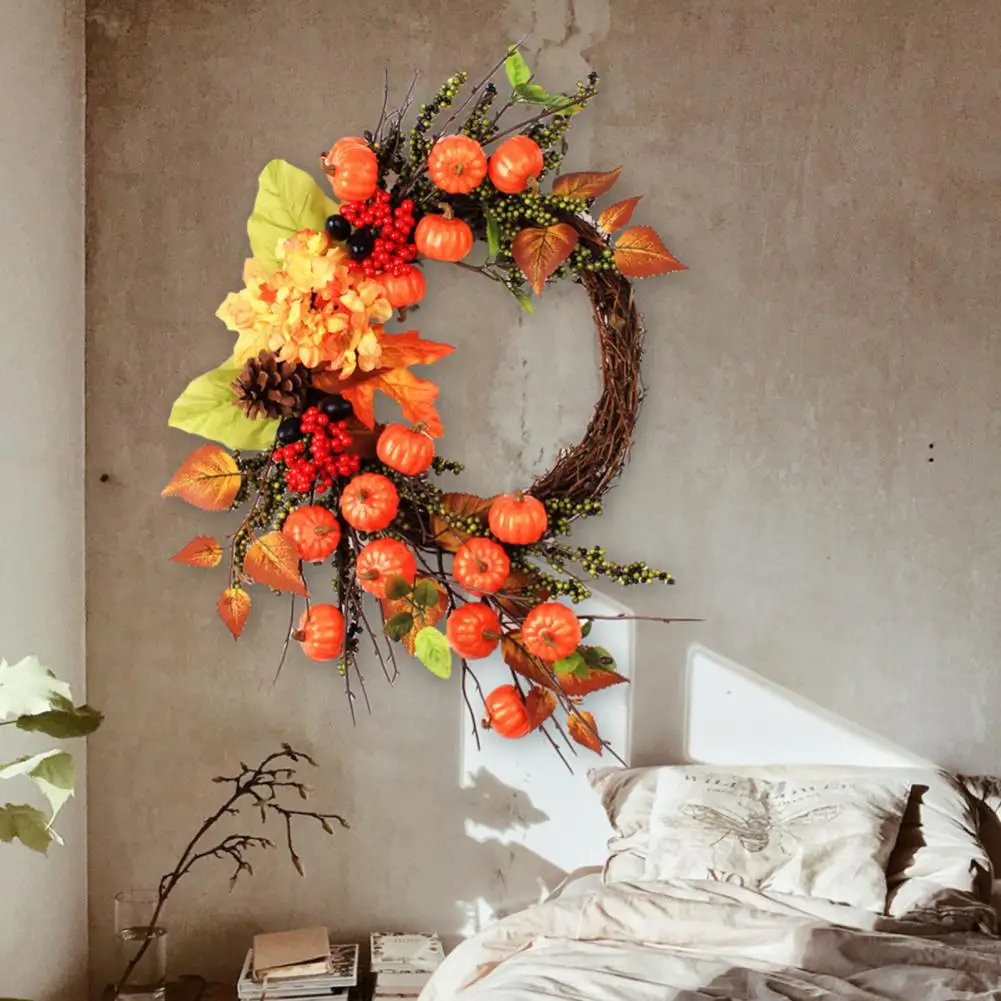 

Door Hanging Fall Wreath Fall Wreath Vibrant Fall Harvest Wreath Mini Pumpkins Berries Ornamental Decor for Front Door Home