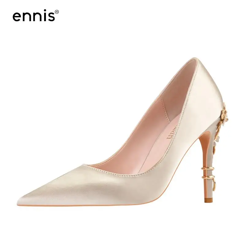

ENNIS Stilettos High Heels Women Wedding Shoes Bride Satin Pumps Shoes Flower White Black Red Blue Spring Summer Shoes New E244