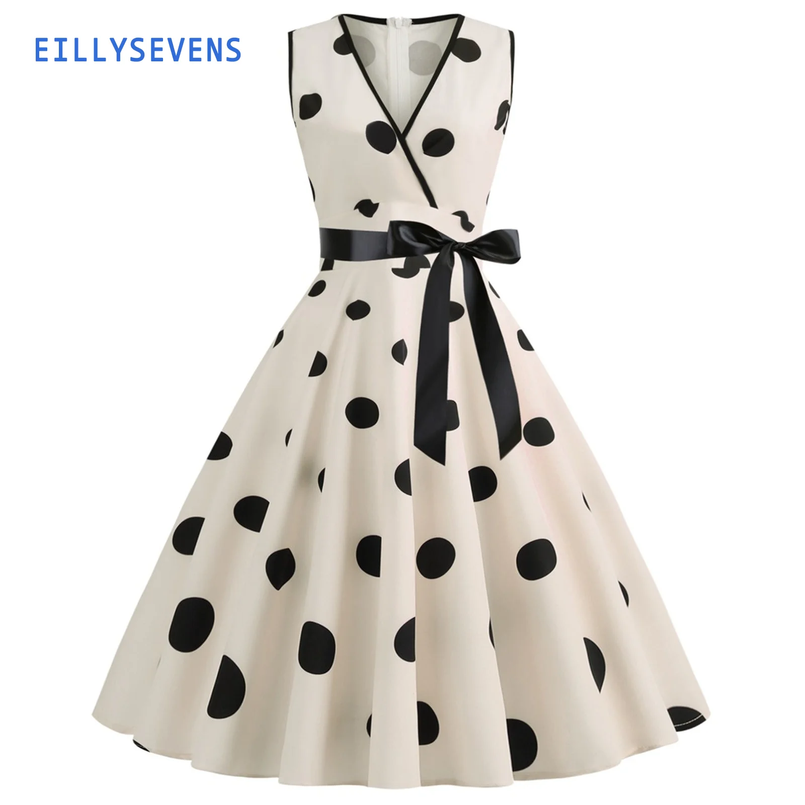 

Elegant Polka Dot Print Women'S Dress Summer Sexy V-Neck Large Swing Maxi Dresses For Women Retro Party Ball Gown Vestidos