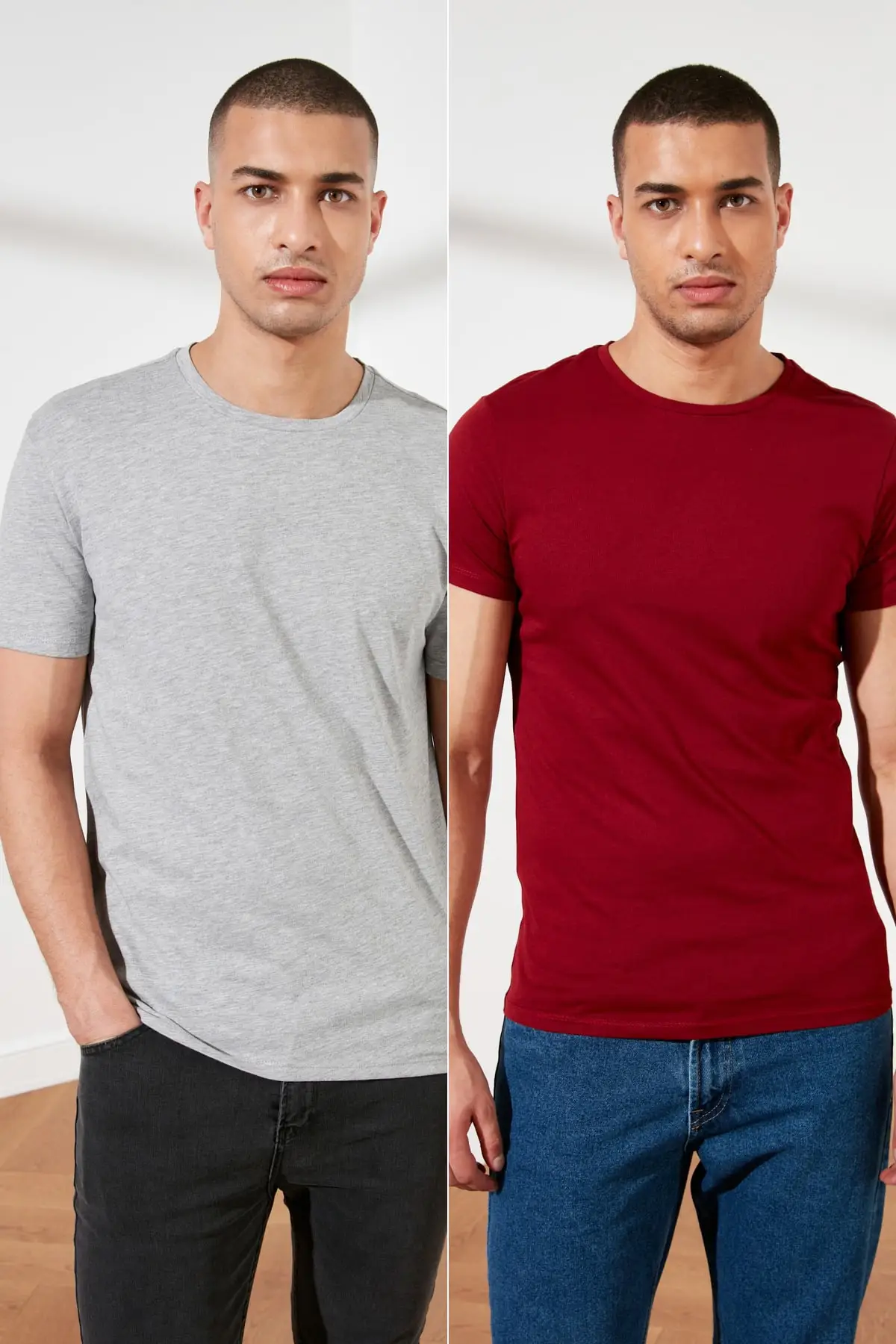 

Trendyol Male Basic 2'li Package-Slim Fit Bike Collar Short Sleeve T-Shirt TMNSS21TS1002