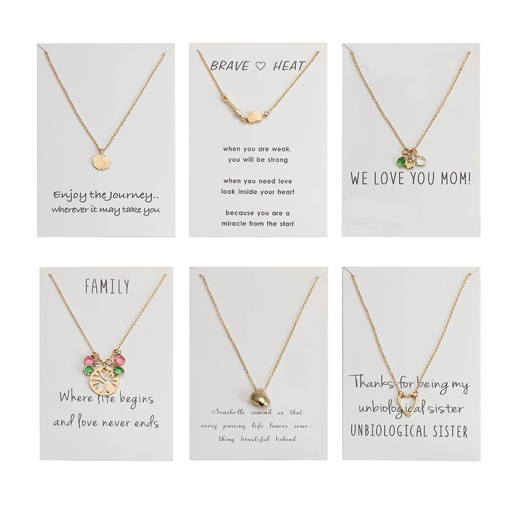 

Wish Card 1 Piece Fashion Card Necklace Heart Colored Zircon Mother's Party Jewelry Accessories Gift Gold Chain Necklace Choker