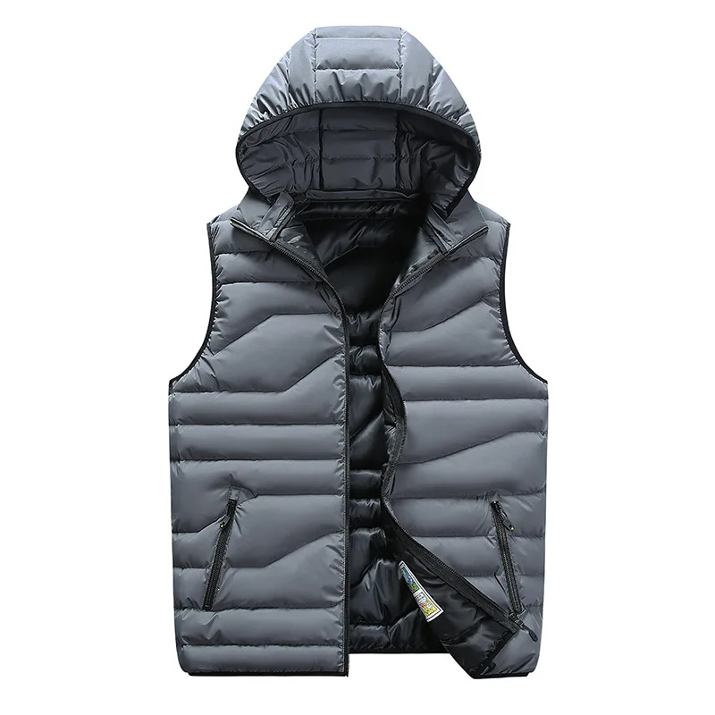 

Autumn Winter Hooded Vest Men Outdoor Casual Windbreakers Sleeveless Jacket Men Large Size 4XL-8XL Hat Detachable Warm Waistcoat