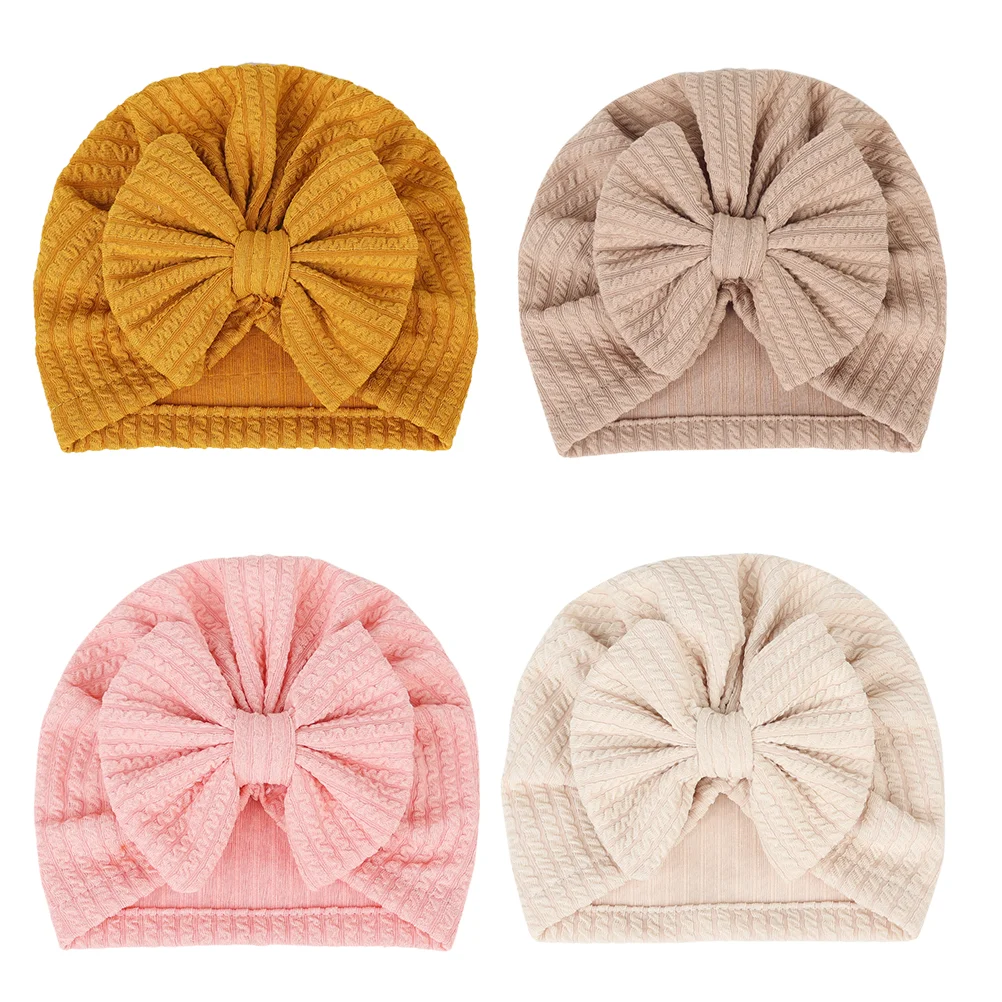 

4pcs Winter Children's Warm Hat Elastic Bowknot Knitted Hat Comfortable Baby Hat