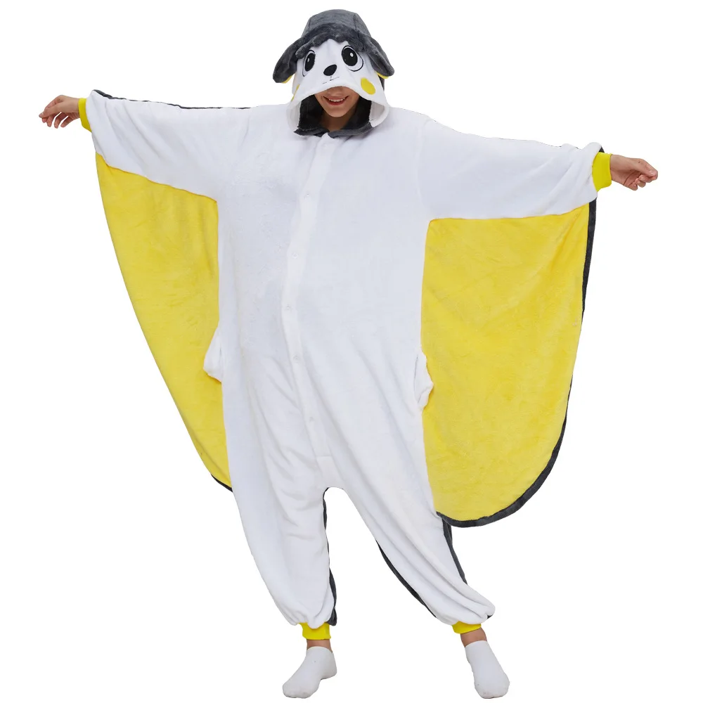 Winter Women Unisex Adult Kigurumi Flying Squirrel Onesies Animal Pajamas Flannel Nightie Sleepwear Halloween One-piece Jumpsuit