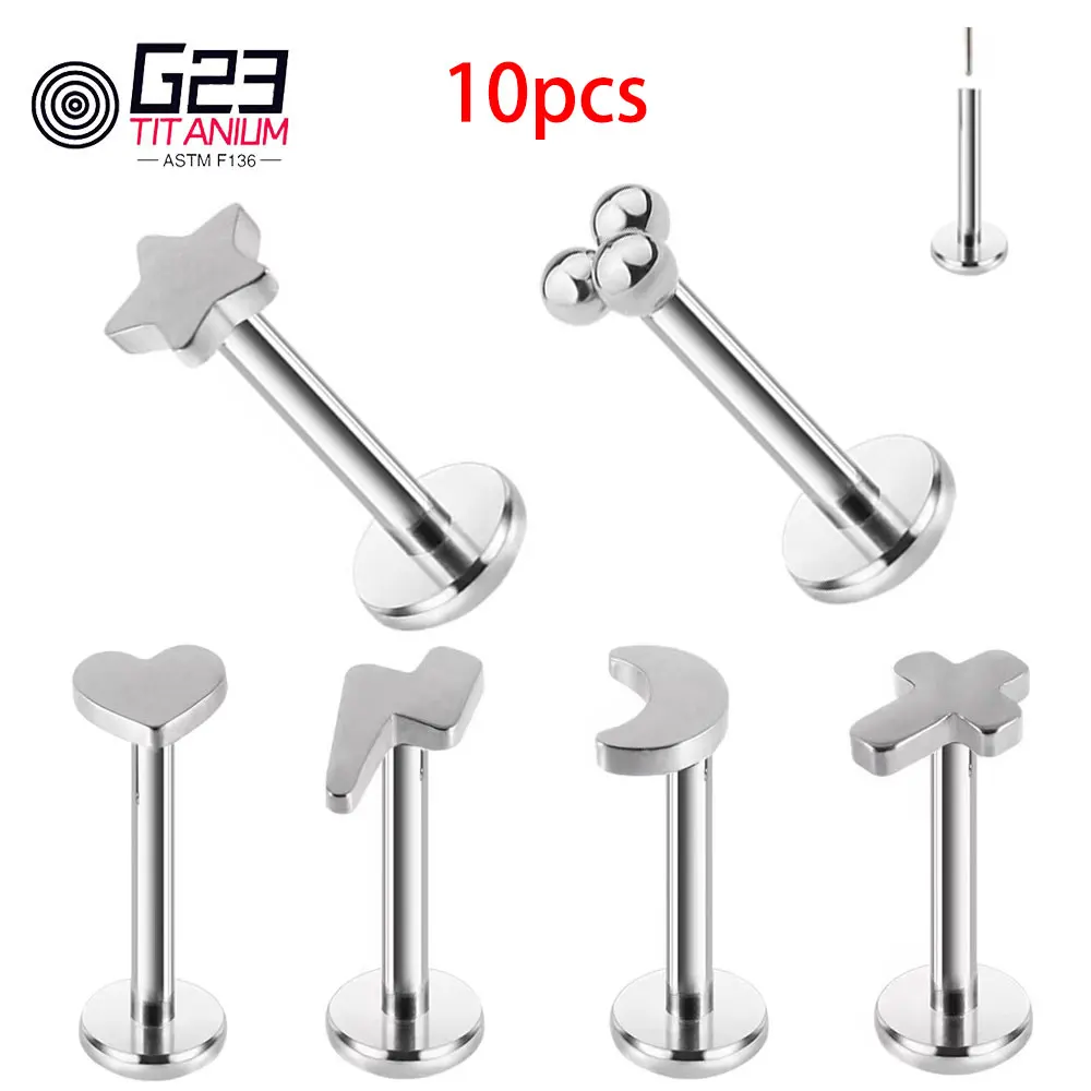 

10pcs Earrings Piercing ASTM F136 Titanium Labret Flat Cross Top Anodized Push Pin Cartilage Tragus Labret Lip Nose Studs