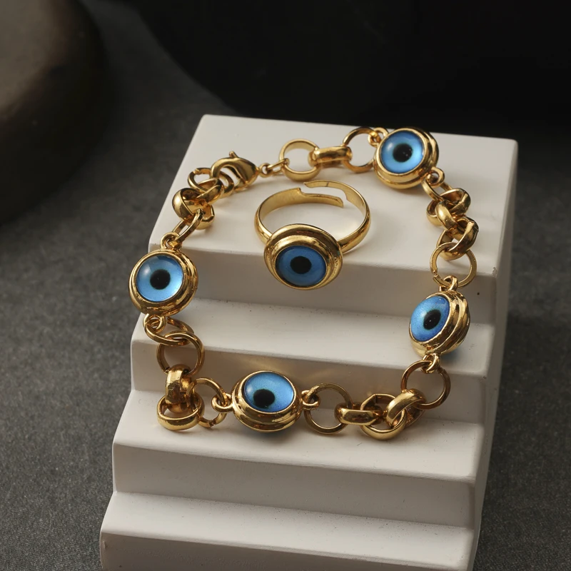 

Arab Middle Eastern fashion wedding gift Muslim Islamic coin jewelry bracelet luxury gold-plated blue eye chain bracelet