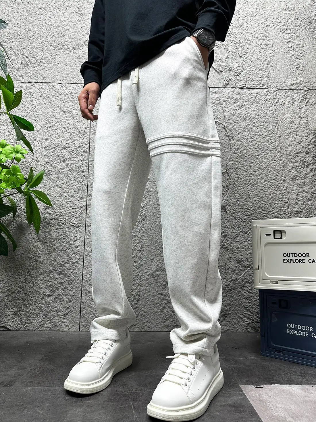 Осенние и зимние серые мужские брюки с тремя полосками прямые спортивные