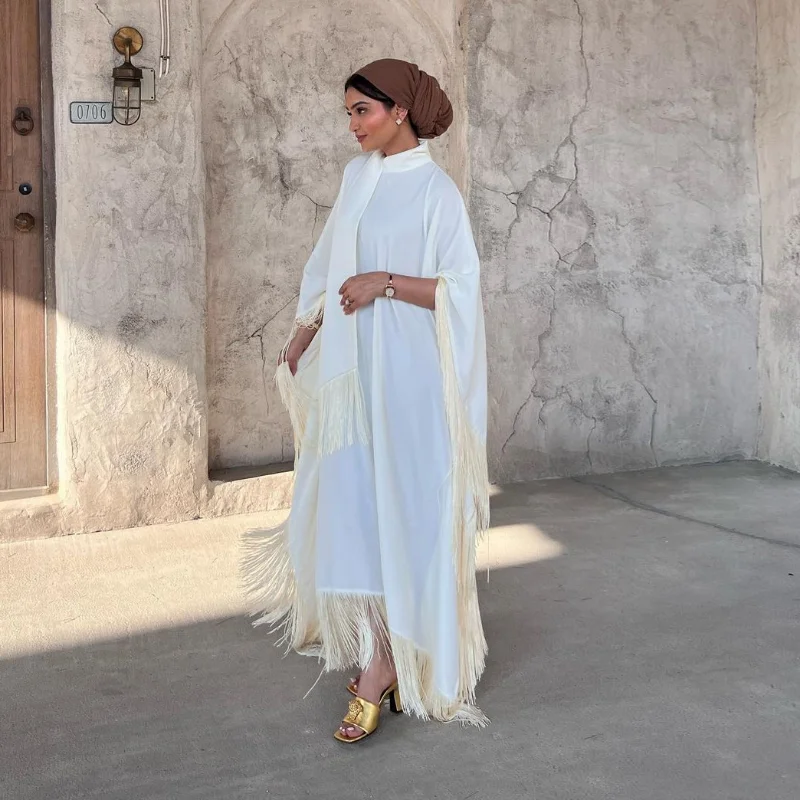 Elegant African Dresses for Women Muslim Fashion Boubou Abayas Robe Dashiki Ankara Tassel Outfits Evening Gown Kaftan Maxi Dress