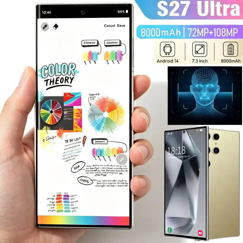 Фото Высококачественный новый смартфон S27 Ultra 2026 года, глобальная версия, оригинальный, с интеллектуальной поддержкой 4G/5G, двумя SIM-картами, двойным режимом ожидания и аккумулятором 8000 мАч №1