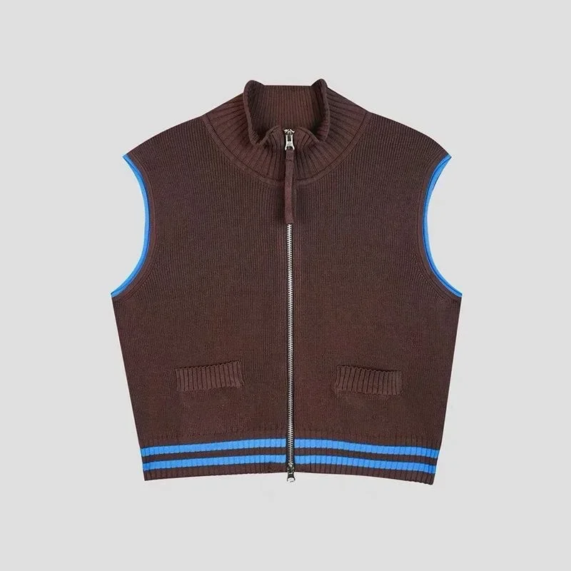 

Женский трикотажный жилет на молнии, стильный жилет без рукавов, 7 колец, в Корейском стиле, Осень-зима