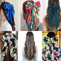 fashion satin hairpin double layer ribbon streamer hairgrips barrette bow spring clip ponytail clip for women hair accessories