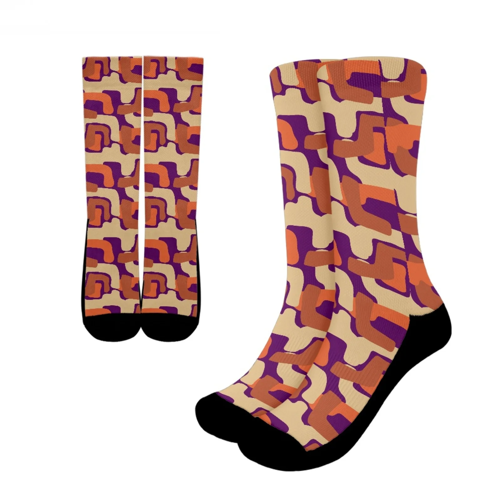 

Comfortable Durable Resilience Polyester Crew Socks Unisex Orange Camouflage Long-Tube Socks Comfortable Keep Warm Sports Socks