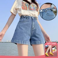 summer denim shorts women high waist leg jeans shorts korean fashion style casual plus size woman clothes blue denim shorts