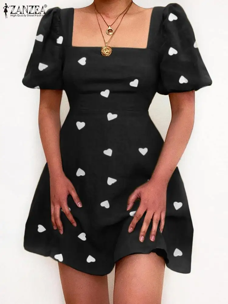 

Women's Party Elegant A Line Robe ZANZEA Summer Mini Dress 2022 Chic Printed Short Vestidos Casual Holiday Short Sleeve Dressess