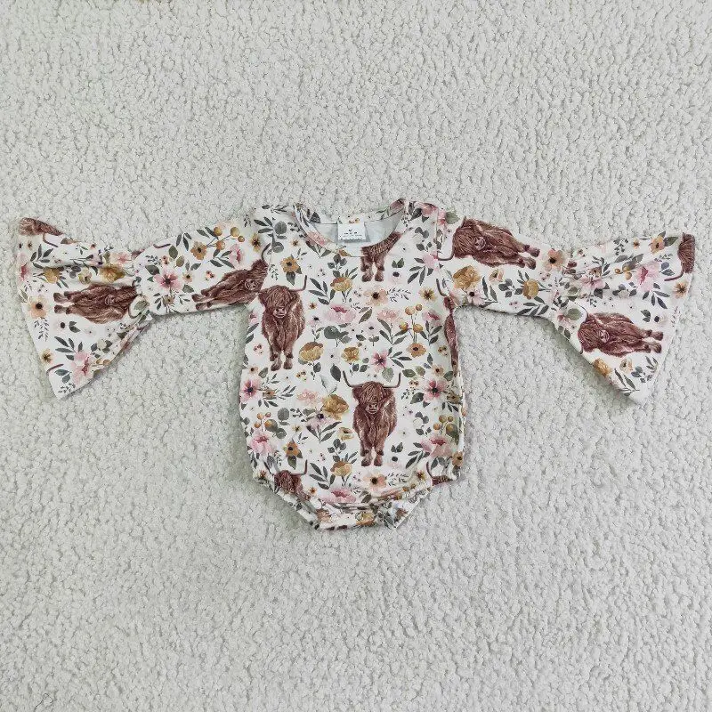 

cattle floral print baby romper autumn winter girls romper long sleeve button design infant baby kids clothing sets wholesale
