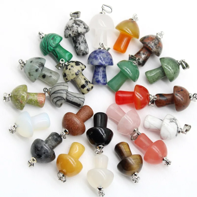 Wholesale 15pcs Mix Natural Stone Quartz Amethyst Red Agates Aventurine Mushroom Pendant for DIY Making Jewelry Accessories |