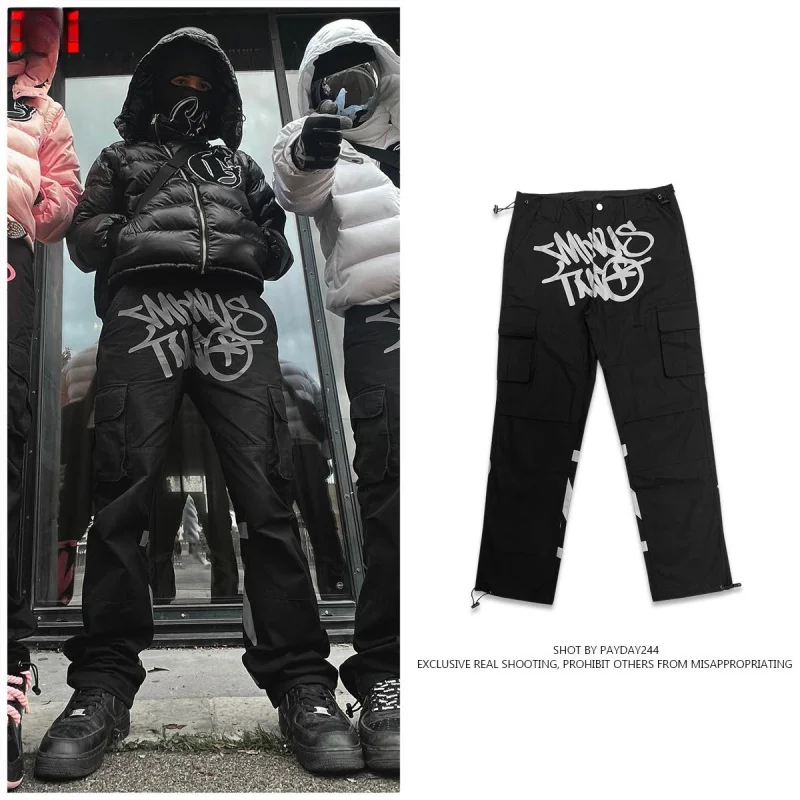 

Брюки-карго Y2K женские с широкими штанинами, уличная одежда, модные повседневные свободные штаны в стиле Харадзюку, прямые брюки в стиле рок, черные, 2023