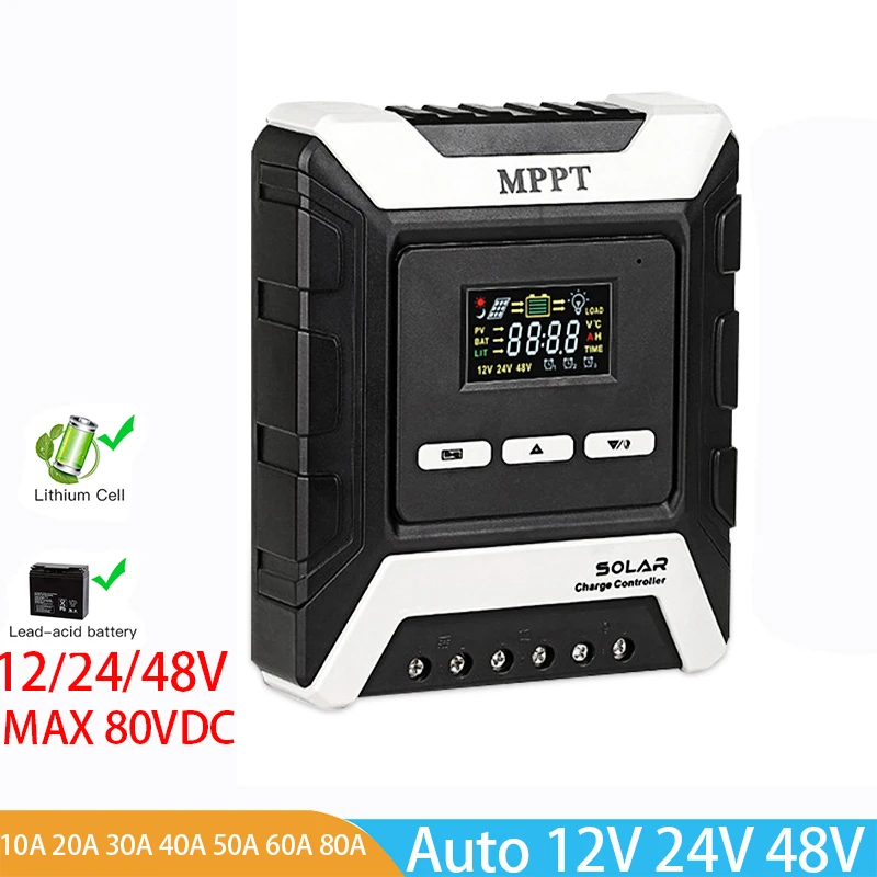 10A 20A 30A 40A 50A 60A 80A MPPT Solar Charge Controller Solar Panel Regulator 80VDC For 12V 24V 48V Lifepo4 Lithium Gel Battery