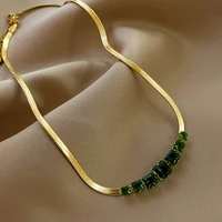 new elegant fashion green zircon crystal pendant stainless steel snake chain necklace for women charming clavicle chain jewelry