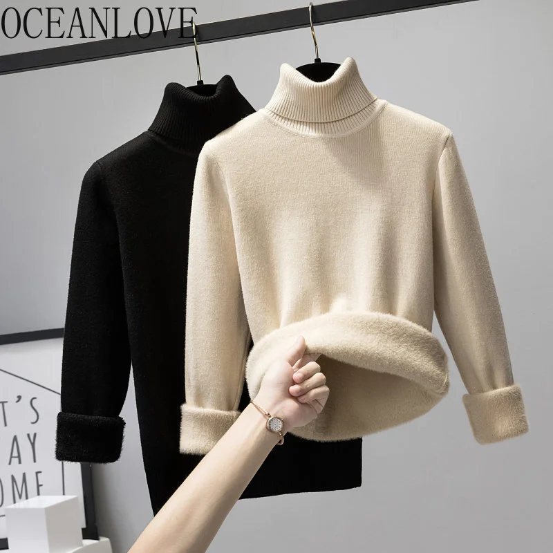 

Pull emme Hiver Solid leece Turtleneck Thick Autumn Winter Clothes Women Sweaters Korean ashion Warm Pullovers