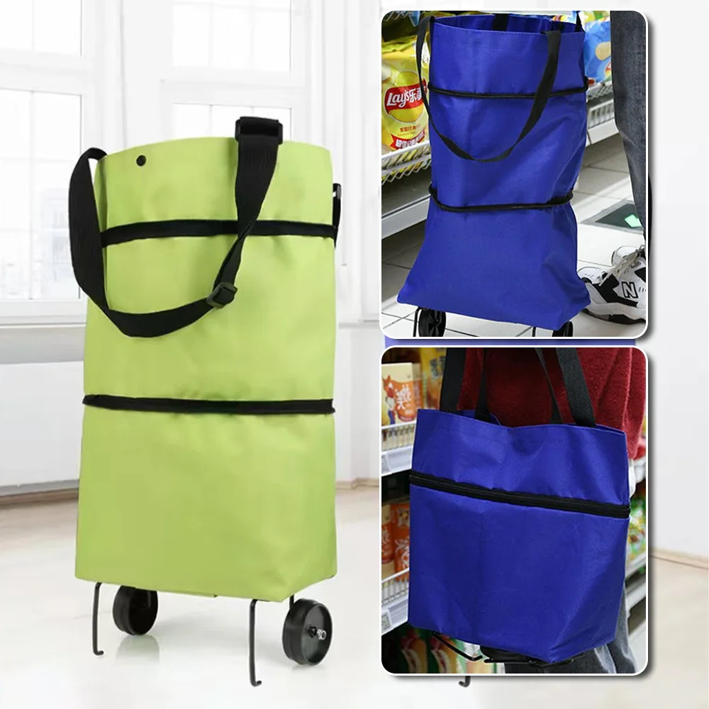 

Folding Shopping Pull Cart Trolley Bag New with Wheels Foldable Shopping Bag Reusable Grocery Bag Food Organizer Vegetables Bag