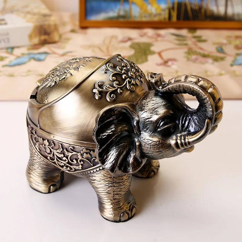 

European-Style Retro Elephant Ashtray Creative Personalized Trend Spherical Metal Multi-Functional Office Home Living Room with