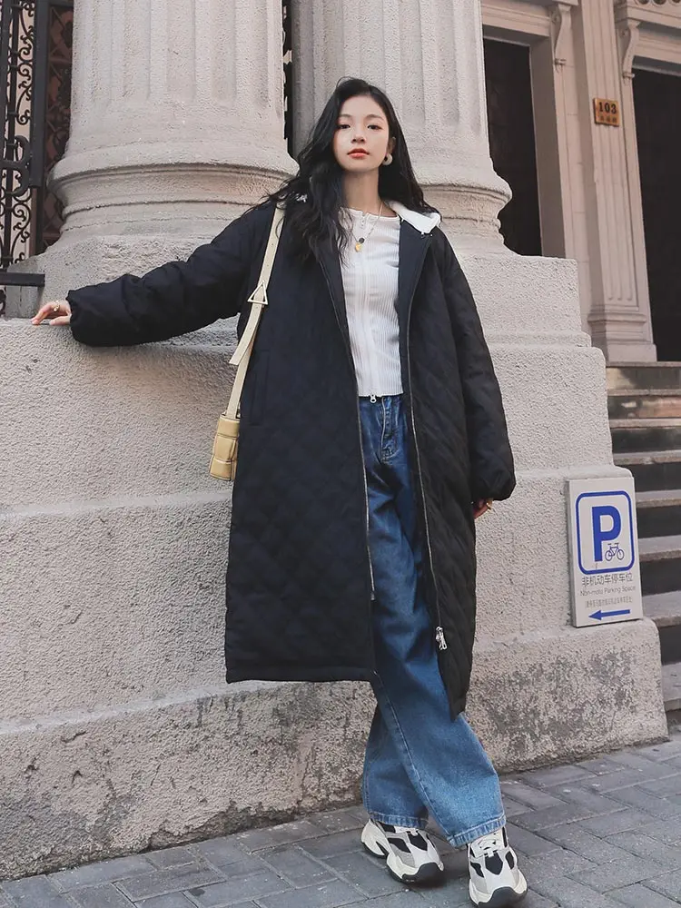 Vielleicht 2022 Cotton Down Jacket Women Winter Long Thick Spliced Hooded Coat Female Warm Loose Parkas For Women Winter Clothes