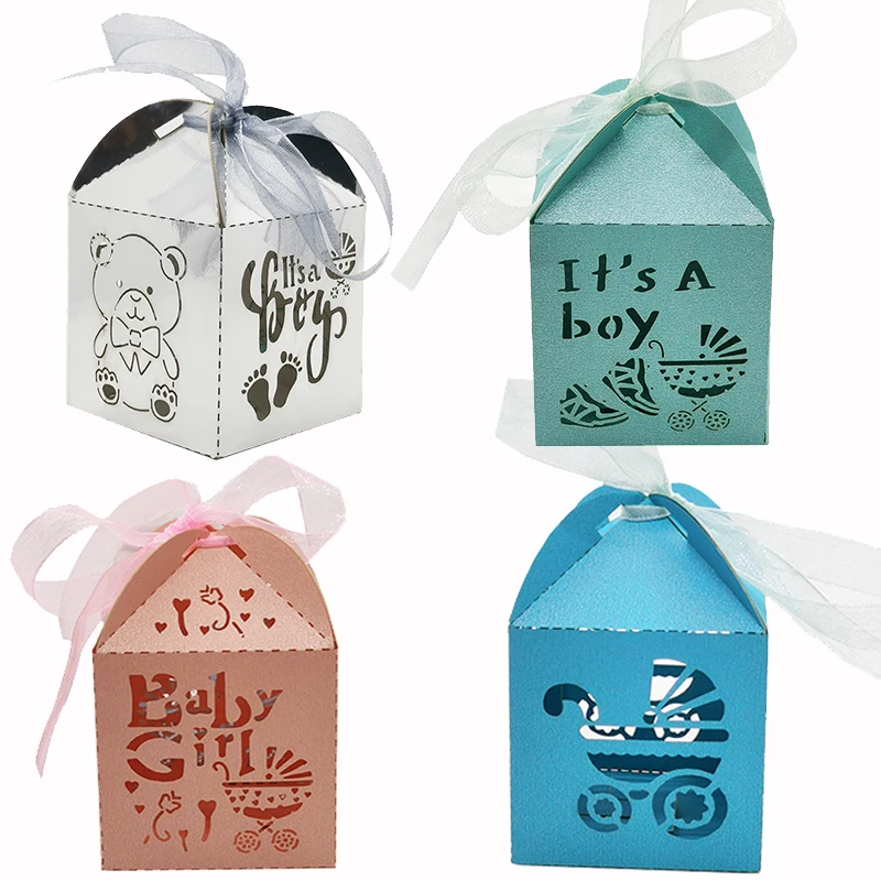 100pcs Lion Bear Baby Shower Girl Boy Candy Box Baby Carriage Favor Box Guests Gift Birthday Bomboniere Party Favors Decorations