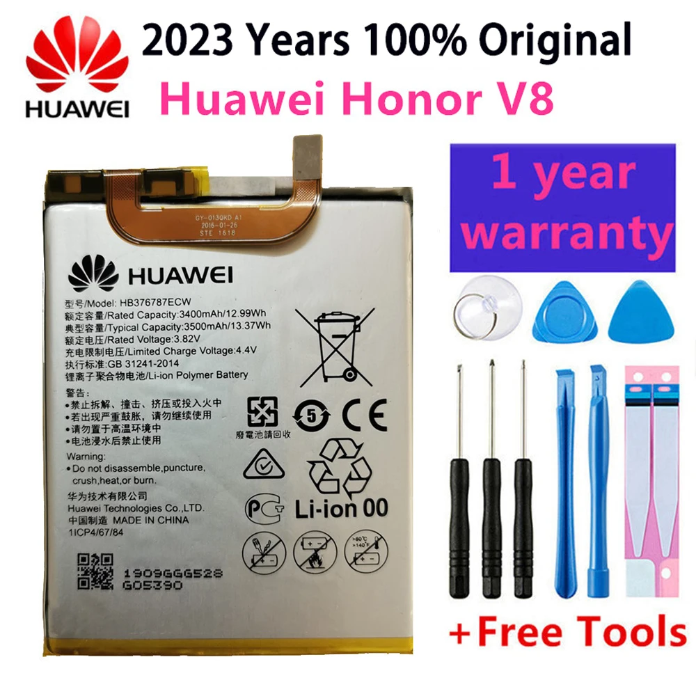

For Huawei Honor V8 Battery 3400mAh Battery HB376787ECW Batterie 100% Original New Replacement Battery accumulators