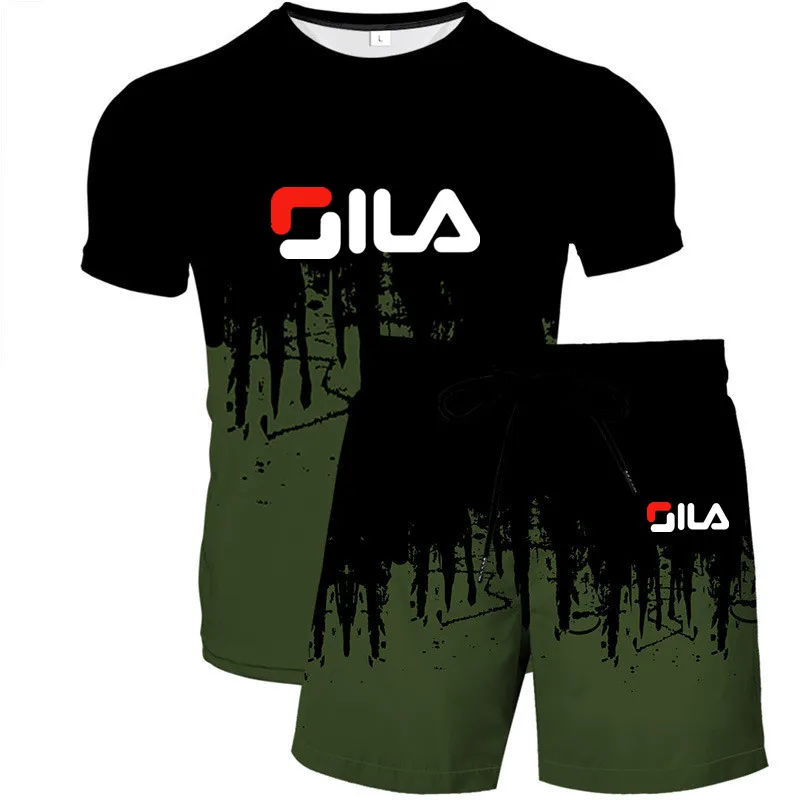 Summer new men's short-sleeved shorts suit high-quality men's short-sleeved T-shirt men's beach pants breathable anti-pilling me