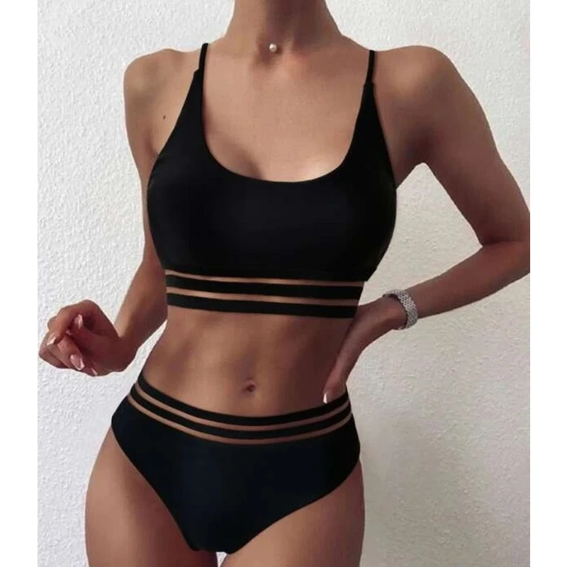 

High Waisted Tummy Control Two Piece Swimsuits Hollow Bikini Sets Criss Cross Twist 2 Piece Bathing Suits