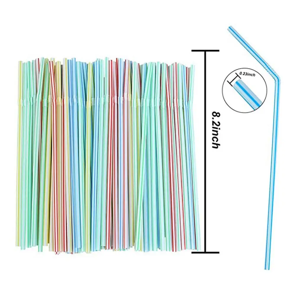 

100Pcs 21cm Colorful Disposable Plastic Curved Drinking Straws Wedding Birthday reusable straw Party Bar Drink Accessories
