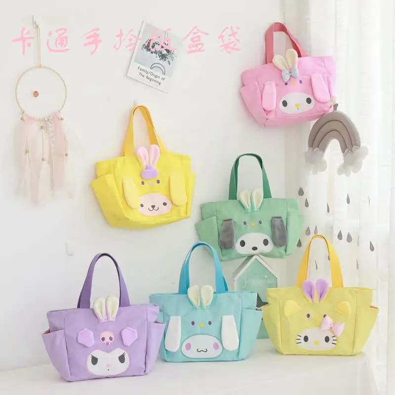 

Kawaii Sanrioed Cartoon Large Capacity Bento Bag Tote Canvas Bag Cute Kuromi Cinnamoroll My Melody Shopping Bag Storage Bag