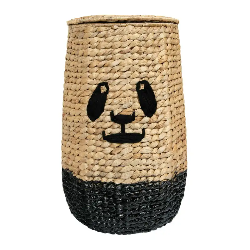 

Beige & Black Panda Face Rattan Basket with Lid