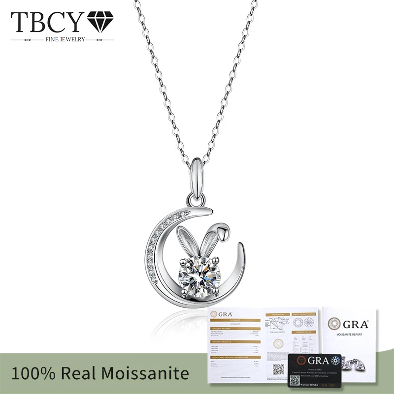 

Женская цепочка с подвеской в виде кролика TBCYD, ожерелье из серебра 925 пробы с муассанитом, карат D, ювелирные украшения для подарка