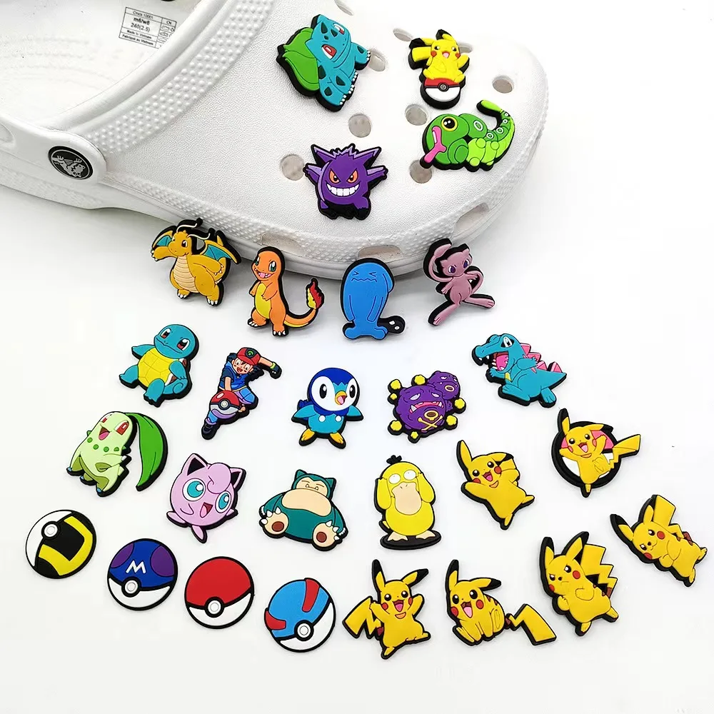 Aoger 27pcs/set Cartoon Pokemon Kawaii series Shoe Charms Croc Charms Stitzer Mickey Donald Duck Strawberry Bear Shoe Decoration