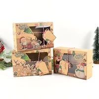 3pcs christmas kraft paper clear window packaging box candy cookie gift boxes merry christmas new year party decoration navidad