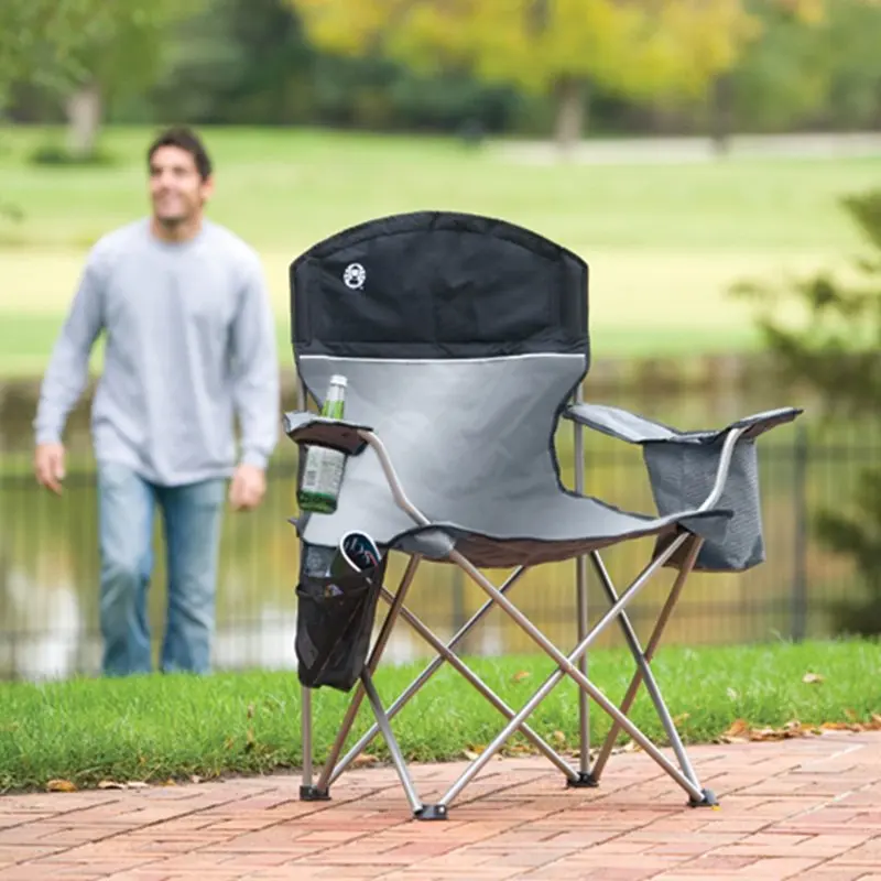 

High Quality Comfortable Camping Quad Chair with Built-in 4-Can Cooler Bag for Outdoor Activities.