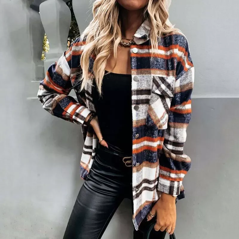 

Autumn Jackets Coats Women Winter Plaid Jacket Women Long Checkered Jacket Woman Overshirt Female Shirt Coat For Women 2021