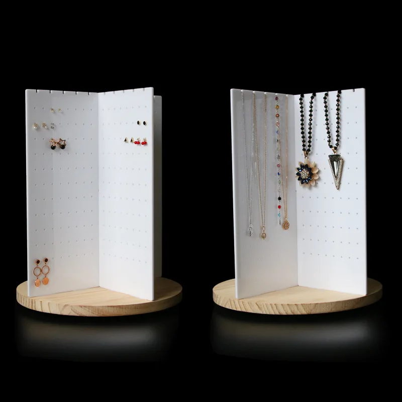 New 360° Rotating Wooden Acrylic Swivel Earring Display Holder Ornament Holder Jewelry Necklace Stand Space Saving For Store