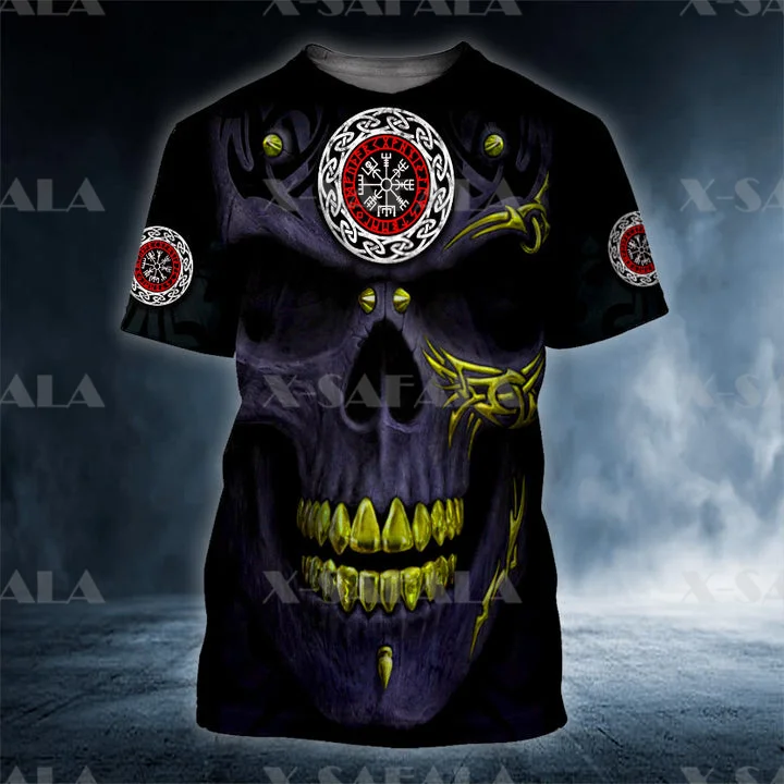 

Футболка Мужская/Женская камуфляжная из молочного волокна с принтом черепа вампира и компасом