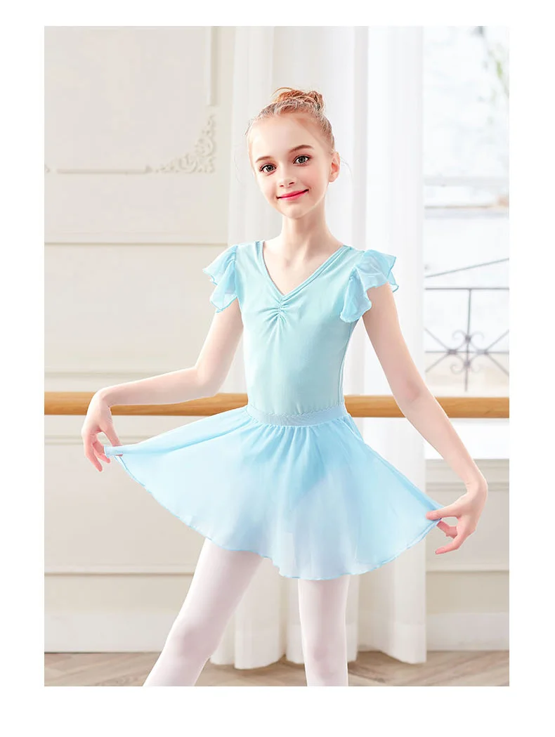 

Summer Children's Dance Practice Suit Cotton Leotard Top with Chiffon Skirt Ballet Dance Costume for Girls Dance Wears C22074