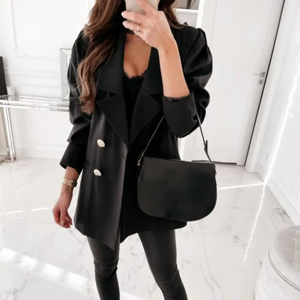 

Windproof Chic Spring Elegant Double-breasted Loose Suit Jacket Temperament Office Blazer Pockets Female Clothing