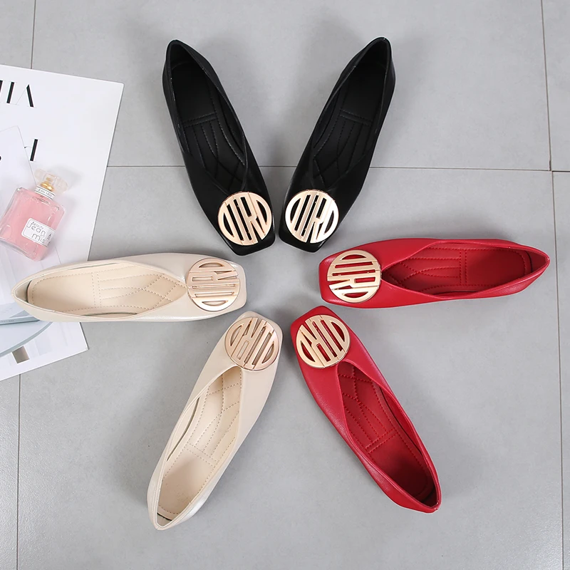 

Plus Size 44 Gold Buckle Simple Slip On Shoes Causal Ballet Women's Flats Dress