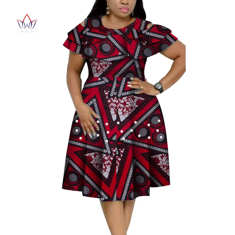 New Bazin Riche African Ruffles Collar Dresses for Women Dashiki Print Pearls Vestidos Clothing WY4401 | Тематическая одежда и