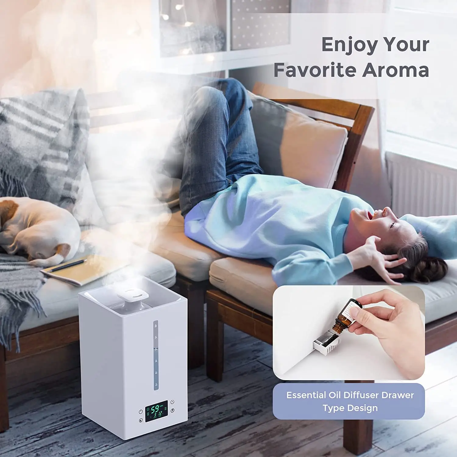 Home Air Humidifier Essential Oil Diffuser Large Capacity Humidifier Fresh Home Air Odor Diffuser 360 ° Adjustment Humidifier