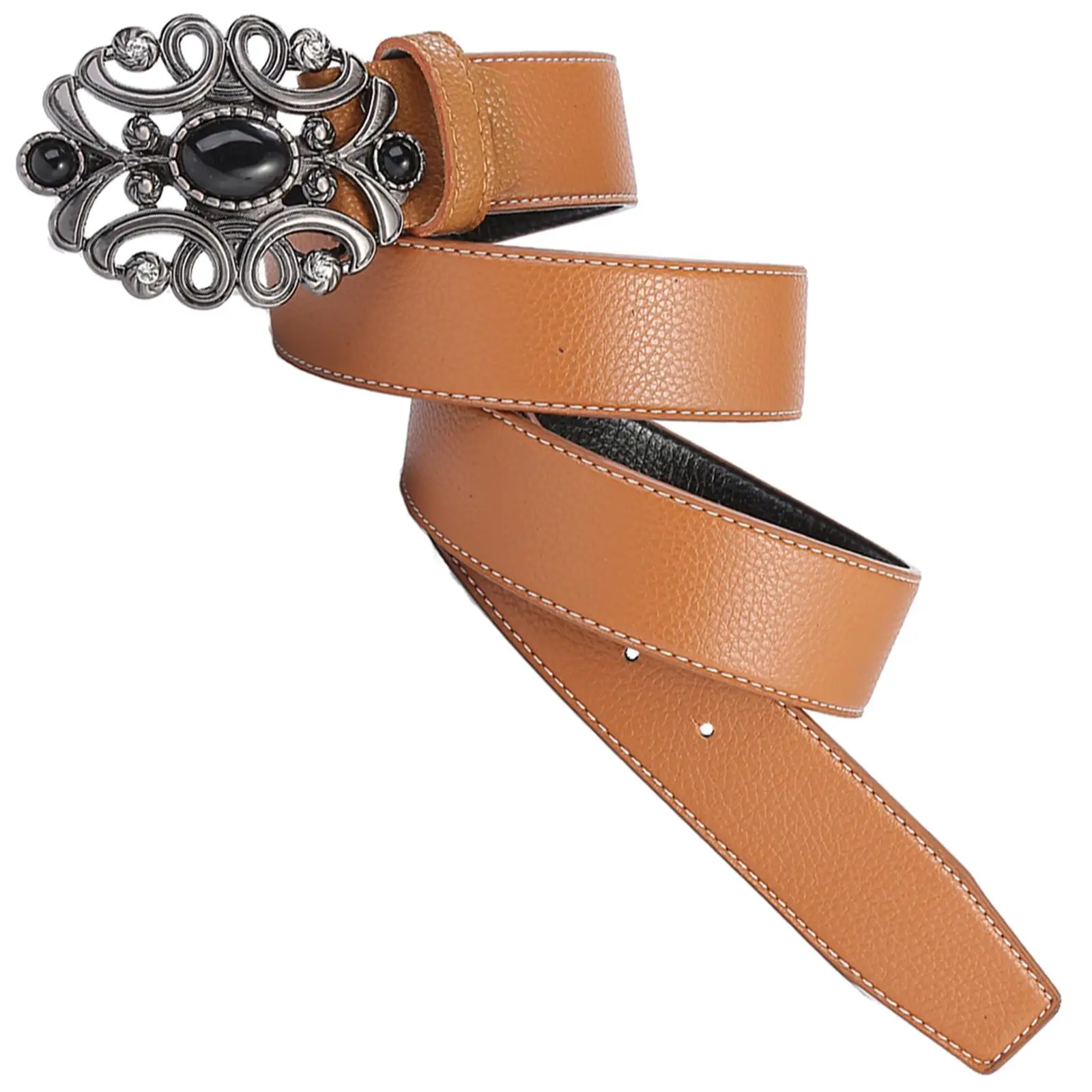 PU Leather Belt Floral Buckle Casual Vintage Style Waistband Strap Western Belt for Dress up Cosplay Stage Props Cowgirl Unisex