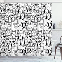pet shower curtain group of dogs and cats animals fun happy beings cartoon inspired design cloth fabric bathroom dec