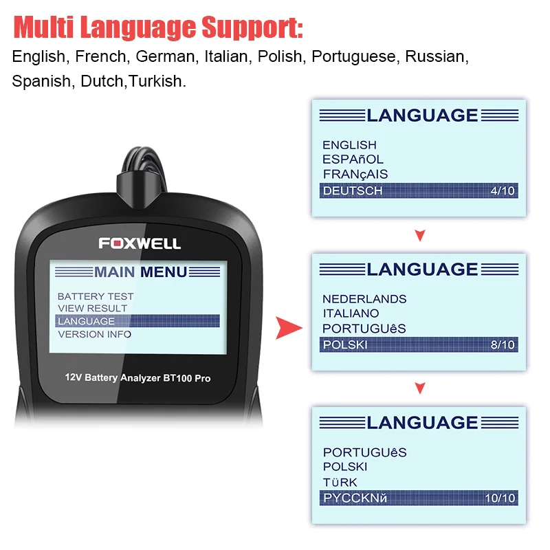 FOXWELL BT100 Pro 12 в автомобильный тестер батареи для свинцово-кислотных затопленных AGM