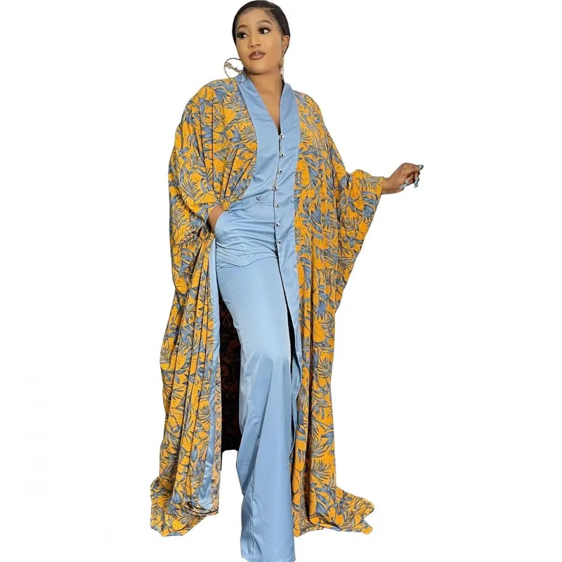 

Женский брючный костюм, комплект из двух предметов, кардиган с рукавом «летучая мышь» и Длинный топ с принтом, летняя уличная одежда 2022